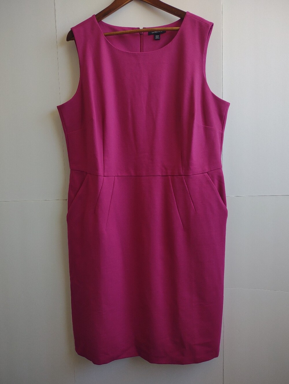 Lands' End Bright Magenta Sleeveless Midi Stretchy Plus Size Sheath Dress